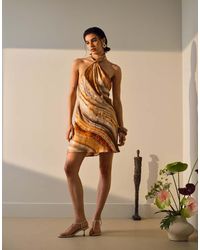 TOPSHOP - Tie Neck Halter Mini Dress Satin - Lyst