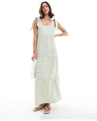 Miss Selfridge - Tiered Gingham Maxi Dress With Tie Shoulders - Lyst