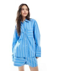 ASOS - – oversize-hemdbluse aus baumwoll-popeline mit farblich abgesetzten streifendetails - Lyst