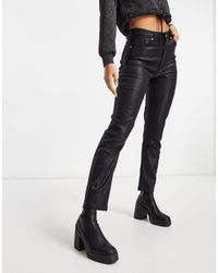 NA-KD High Waist Coated Straight Jeans - Black
