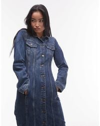 TOPSHOP - Robe longue en jean avec manches longues et sangle ajustable à la taille - moyen - Lyst