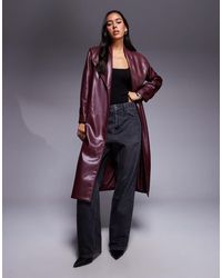 River Island - Faux Leather Pu Long Line Wrap Coat - Lyst