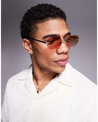 ASOS - Hexagon Rimless Sunglasses With Brown To Pink Ombre Lens And Temples - Lyst