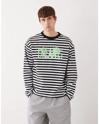 Weekday - T-shirt oversize coupe carrée à manches longues avec rayures et imprimé graphique - Lyst