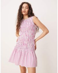 Glamorous - Shirred Drop Waist Mini Dress - Lyst