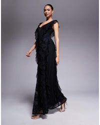AFRM - Trista - robe longue en tulle volanté avec empiècements en dentelle - Lyst