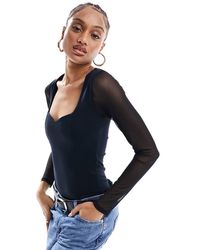 ASOS - Asos Design Tall Sweetheart Neckline Bodysuit With Mesh Sleeve - Lyst