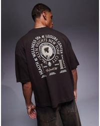 ASOS - Camiseta Marrón De Corte Cuadrado Extragrande Con Estampado Gráfico Universitario De - Lyst