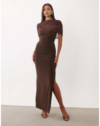 Missy Empire - Double Sculpted Slinky Mesh Overlay Cape Detail Maxi Dress - Lyst