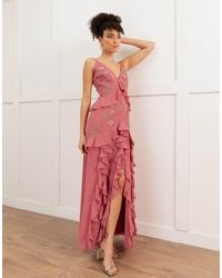 Maya - Embellished Waterfall Ruffle Cami Maxi Dress - Lyst