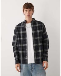 Weekday - Camisa Negra A Cuadros De Manga Larga De Franela De -Negro - Lyst