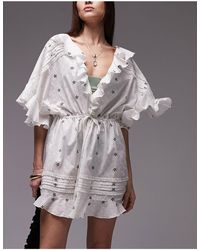 TOPSHOP - Embroidered Floral Print Textured Beach Cover Up - Lyst