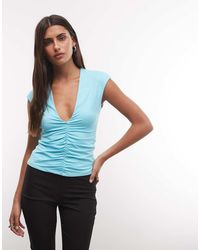 ASOS - Plunge Open Front Short Sleeve Ruched Top - Lyst