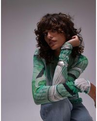 TOPSHOP - Gekreukte Top Met Lange Mouwen En Abstracte Print - Lyst