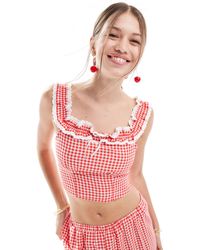 Miss Selfridge - Gingham Ruffle Trim Cami Top Co Ord - Lyst