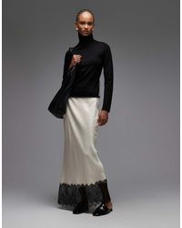 ASOS - Midirok Van Satijn Met Kanten Rand - Lyst