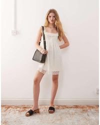 Reclaimed (vintage) - Festival Mini Babydoll Dress With Lace Inserts - Lyst