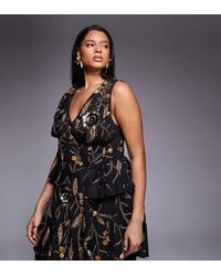 ASOS - Curve Floral Embellished Skater Dress With Corset Detail - Lyst