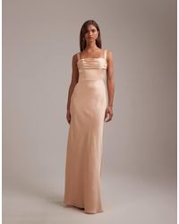 ASOS - Bridesmaids Satin Draped Bust Maxi Dress With Column Skirt - Lyst