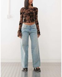 Motel - Extra Wijde Ruimvallende Jeans Met Lage Taille En Blauwgroene Wassing - Lyst