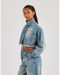 CERNUCCI - Super Crop Funnel Neck Denim Jacket - Lyst