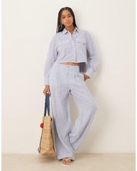 Mango - Cropped Gestreept Overhemd Van Linnenmix - Lyst