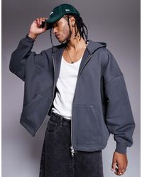 ASOS - Sudadera Negro Lavado Ultragrande Con Capucha Y Cremallera De Tejido Grueso De 400 G/M² Premium De -Gris - Lyst