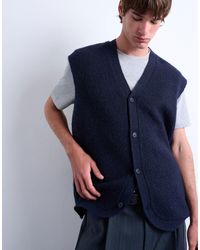 TOPMAN - Oversized Fit Knitted Button-through Tank Top - Lyst