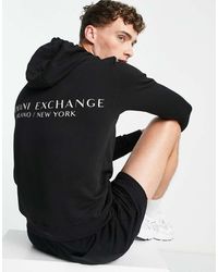 ARMANI EXCHANGE - Sudadera negra sin cierres con capucha y logo en el centro del pecho - Lyst