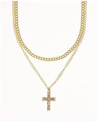 Lovisa - Collana Placcata A Doppio Strato Con Ciondolo A Forma Di Croce Con Strass - Lyst