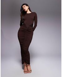 Ruched & Ready - Vestito Lungo Fasciante Color Cioccolato Sagomato Con Dettaglio Arricciato - Lyst