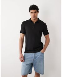 SELECTED - Ribbed Half Zip Polo Shirt - Lyst