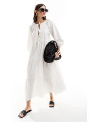 & Other Stories - Midaxi Smock Dress With Bow Bodice Detail And Volume Sleeves - Lyst