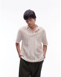 TOPMAN - Short Sleeve Relaxed Crochet Polo Shirt - Lyst