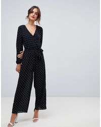 ASOS Wrap Jumpsuit In Polka Dot - Black