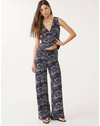 Stradivarius - Linen Blend Embroidered Straight Leg Trousers - Lyst
