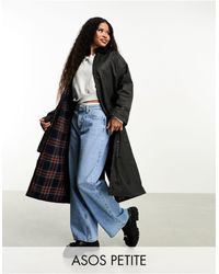 ASOS - Asos Design Petite Wax Trench With Check Lining - Lyst