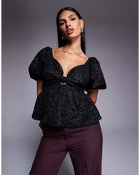 New Look - Jacquard Puff Sleeve Top - Lyst