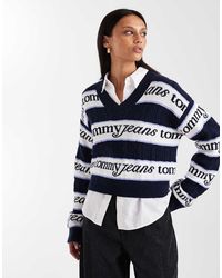 Tommy Hilfiger - Stripe Logo V Neck Jumper - Lyst
