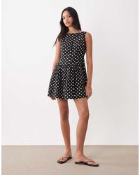 Brave Soul - Slash Neck Button Down Dropped Waist Mini Dress - Lyst