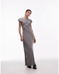 ASOS - High Neck Maxi Dress With Frill Sleeve And Lace Inserts - Lyst