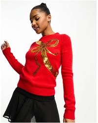 Brave Soul - Christmas Jumper With Gold Sequin Bow - Lyst