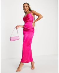Naanaa Satin Cowl Neck Maxi Dress - Pink