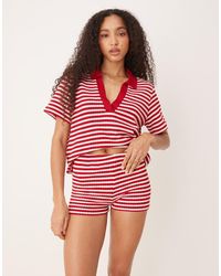 ASOS - Gestreepte Gebreide Microshort Met Rood En Wit, Deel Van Co-Ord Set - Lyst