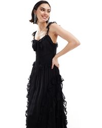 Miss Selfridge - Lace Strappy Ruffle Maxi Dress - Lyst