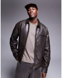 ASOS - – premium – harrington-jacke aus em echtleder mit wildlederkragen - Lyst