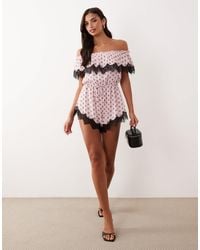 AFRM - Emun Off Shoulder Lace Trim Romper - Lyst
