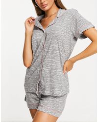 Dune Short Button Through Pyjama Set - Grey