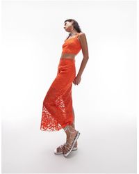 TOPSHOP - Premium Lace Detail Midi Skirt - Lyst