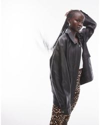 TOPSHOP - Faux Leather Zip Through 90s Jacket With Pockets - Lyst